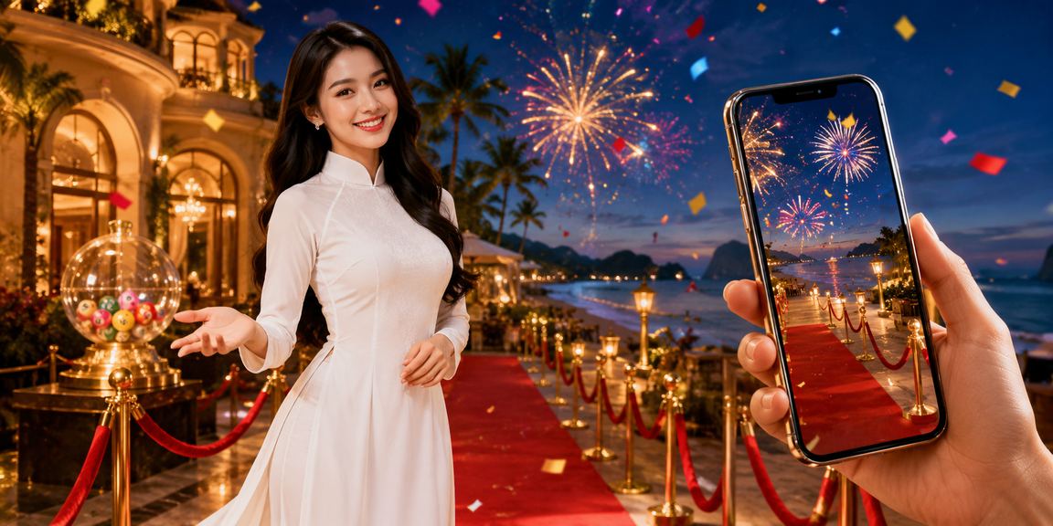 Người phụ nữ mặc áo dài tại Côn Đảo tham gia trò chơi trực tuyến và nhận thưởng khuyến mãi
