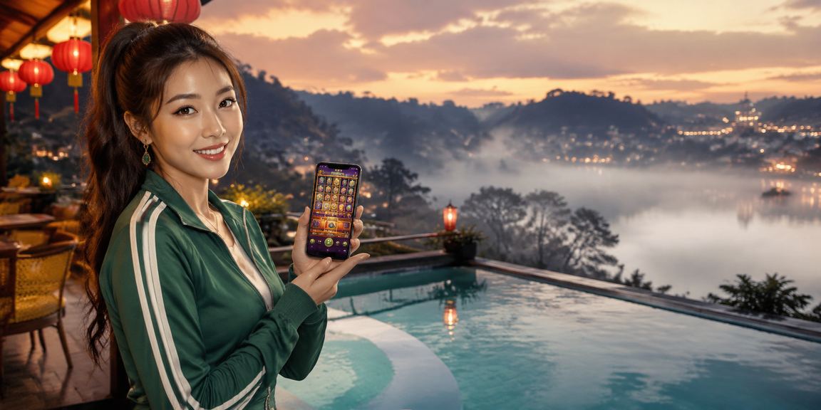 Người chơi tại lễ hội Đà Lạt tham gia slot game trực tuyến trên điện thoại buổi tối